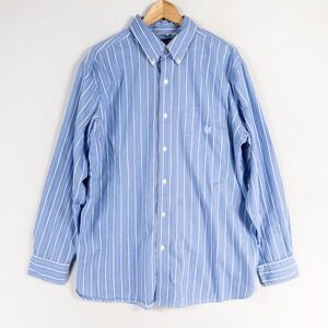 CHAPS Shirt Mens XL Blue Stripe Button Down Cotton Long Sleeve Business Casual